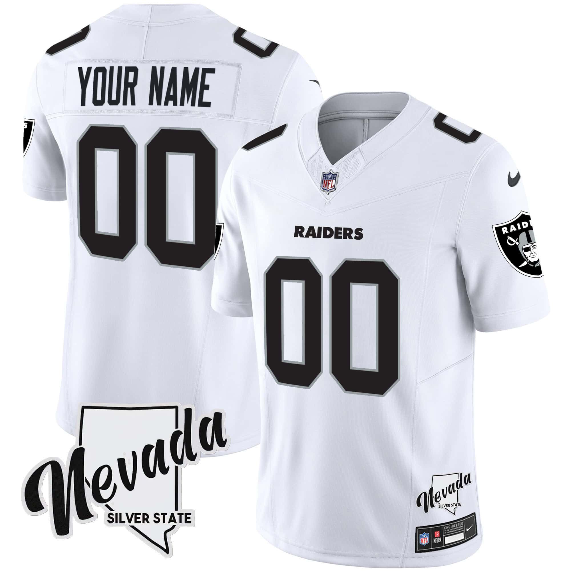Men Oakland Raiders White 2024 Nike Nevada Silver State Patch Vapor Custom NFL Jersey